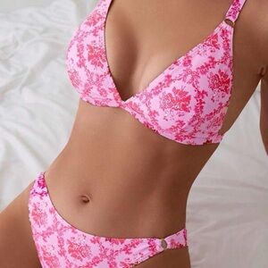 SHEIN Pink and Red Floral Bikini